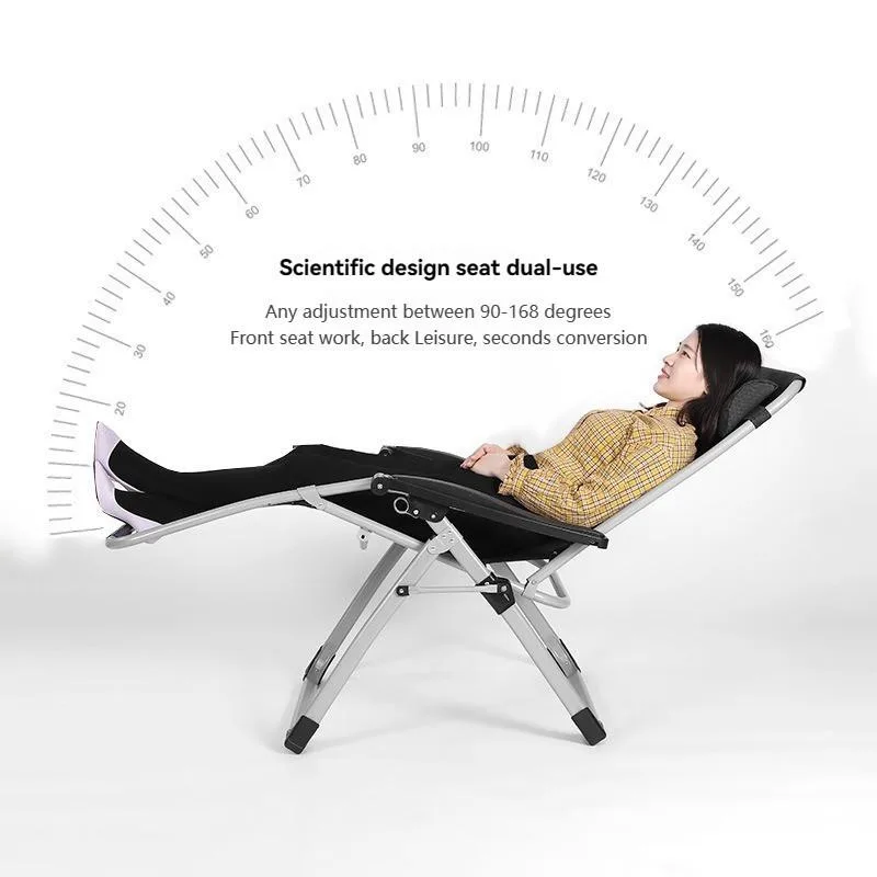 Kerusi Malas Ergonomik Hitam dengan Pemegang Cawan & Dulang, Kerusi Santai Lipat Mudah Alih, Kerusi Rehat Berbaring - Image 4