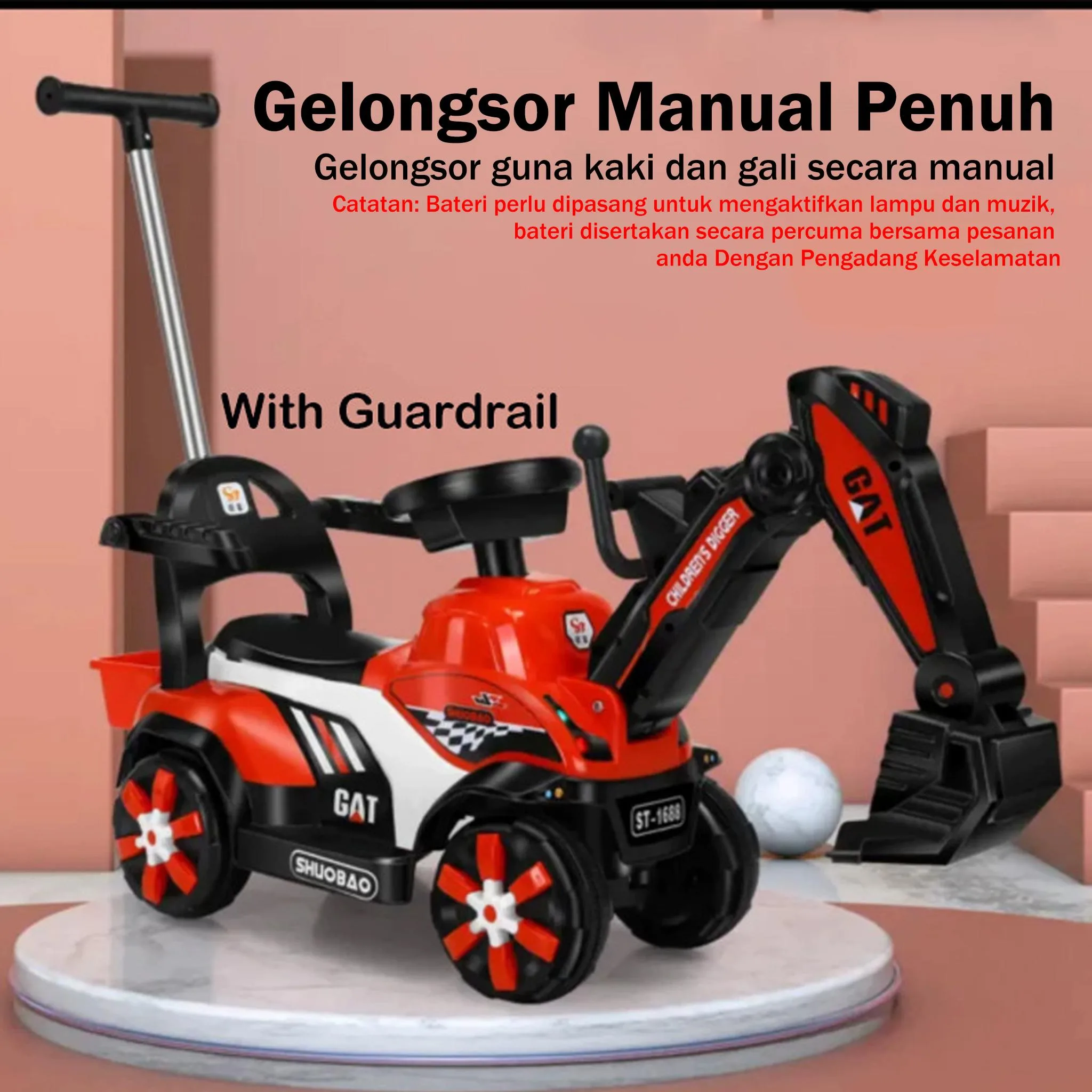 Mainan Jengkaut Elektrik Sit & Ride untuk Kanak-Kanak 1-5 Tahun dengan Lengan Gali - Image 4