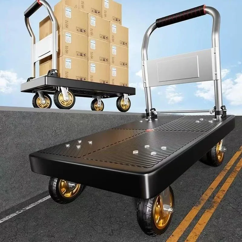 Trojli Utiliti Kecil Empat Roda, Troli Platform Boleh Lipat untuk Pindahan Bagasi & Penghantaran - Image 4