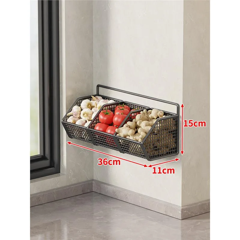 rak gantung dapur tempat simpan bawang halia bawang putih organizer tanpa gerudi pelbagai fungsi - Image 4