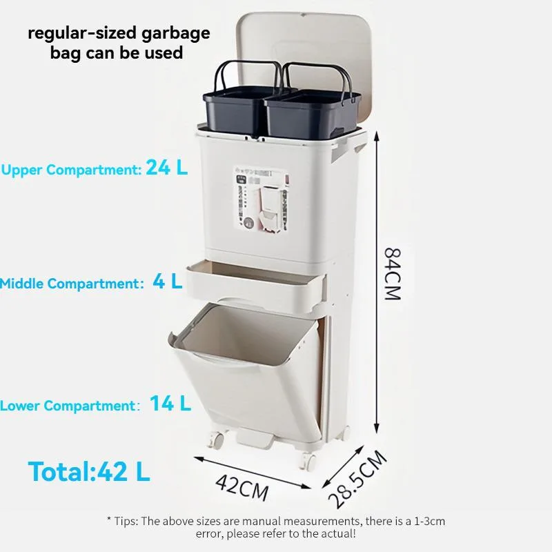 Tong Sampah Dapur Besar dengan Penutup Automatik, Dua Lapisan, Pemisahan Kering & Basah, Sesuai untuk Kegunaan Rumah - Image 4