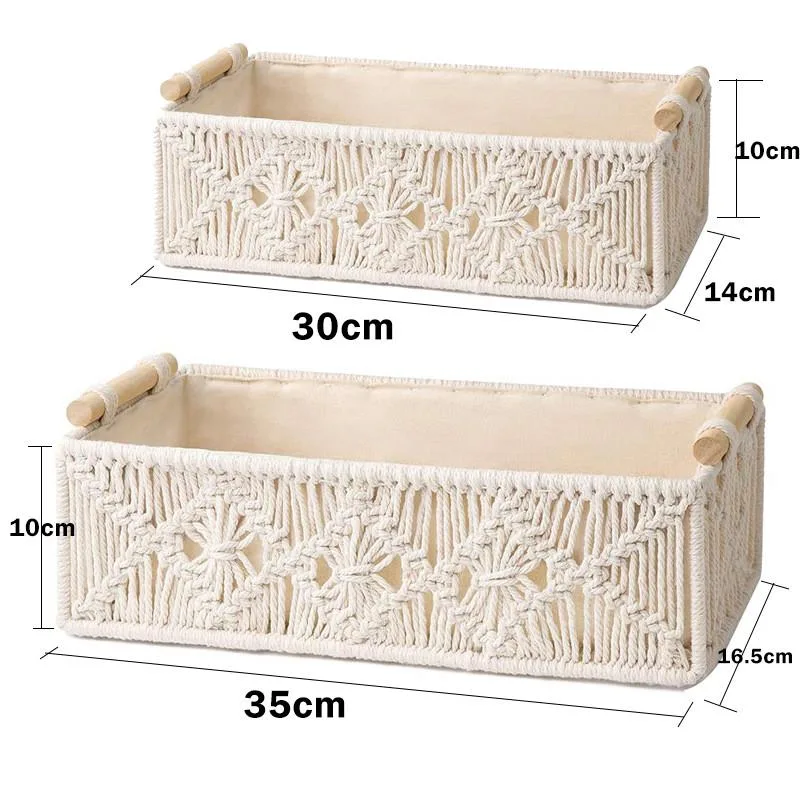 Set Bakul Penyimpanan Tali Kapas Tenunan Tangan Untuk Meja & Barang-Barang - Image 4