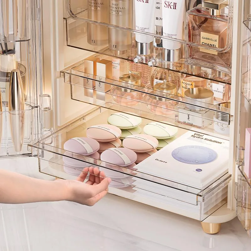 Bekas Simpanan Kosmetik Meja Solek Kalis Debu Rak Skincare Dengan Laci Besar Kapasiti Organizer Meja Solek Serbaguna - Image 4