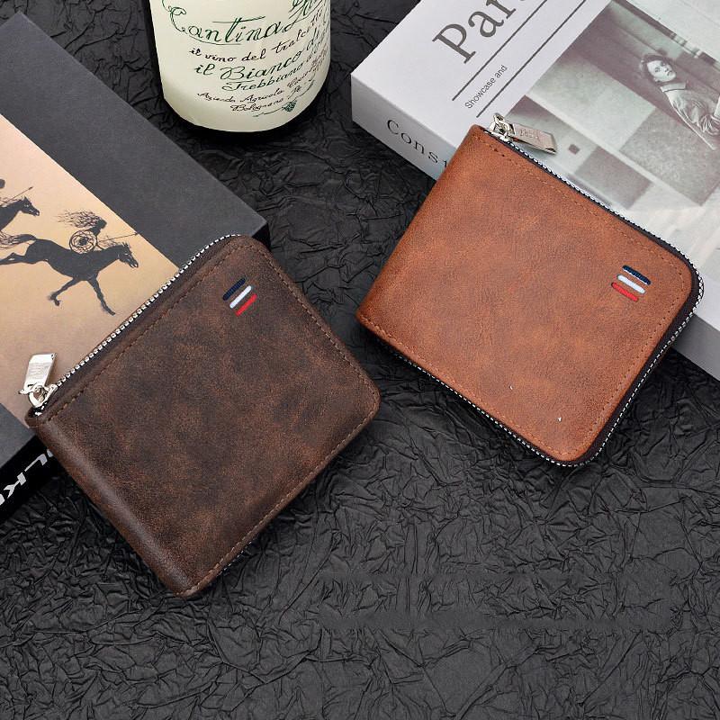 Dompet Lelaki Pendek Warna Polos Minimalis Belia Tiga Lipat Serbaguna Dengan Zip Untuk Syiling - Image 4