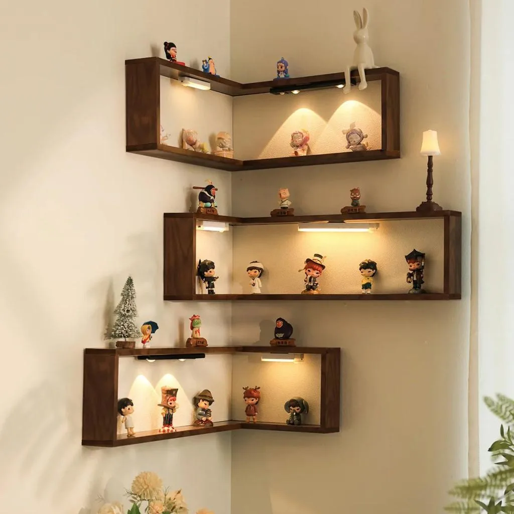 Rak Penjuru Dinding Kayu Pepejal Gantung Untuk Rumah Pameran Mainan Blind Box - Image 4