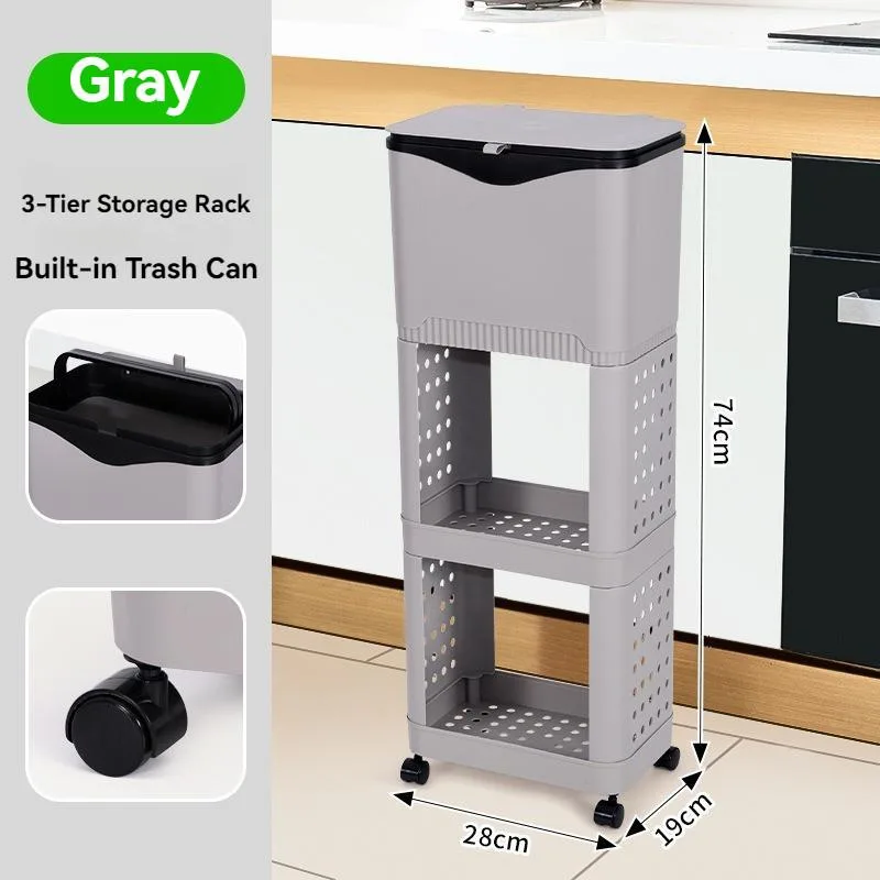 Tong Sampah Dapur Tinggi Mudah Alih Kapasiti Besar Dengan Penutup Gelongsor Tidak Perlu Membongkok - Image 4