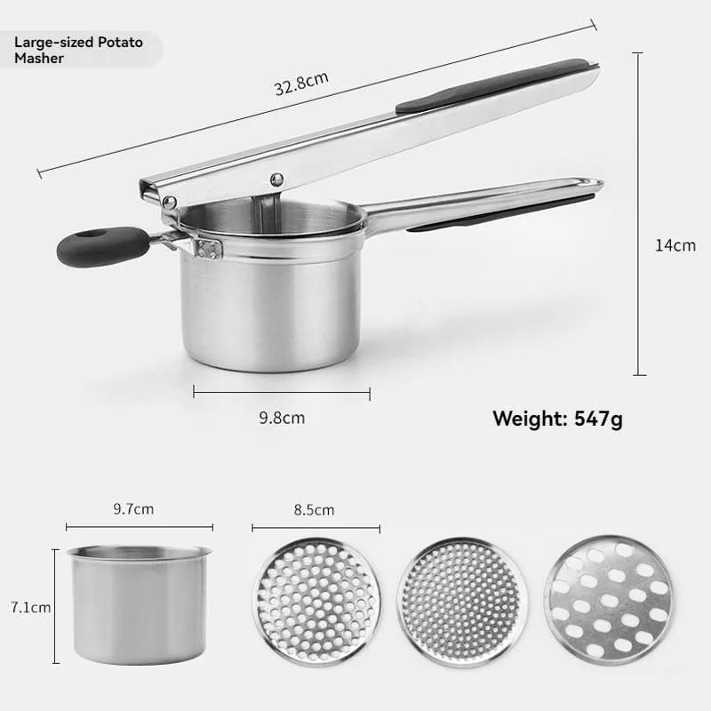 Penghancur Kentang Pemegang Silikon Baharu Dengan Mesh Boleh Tukar Ricer Kentang Untuk Dapur - Image 4