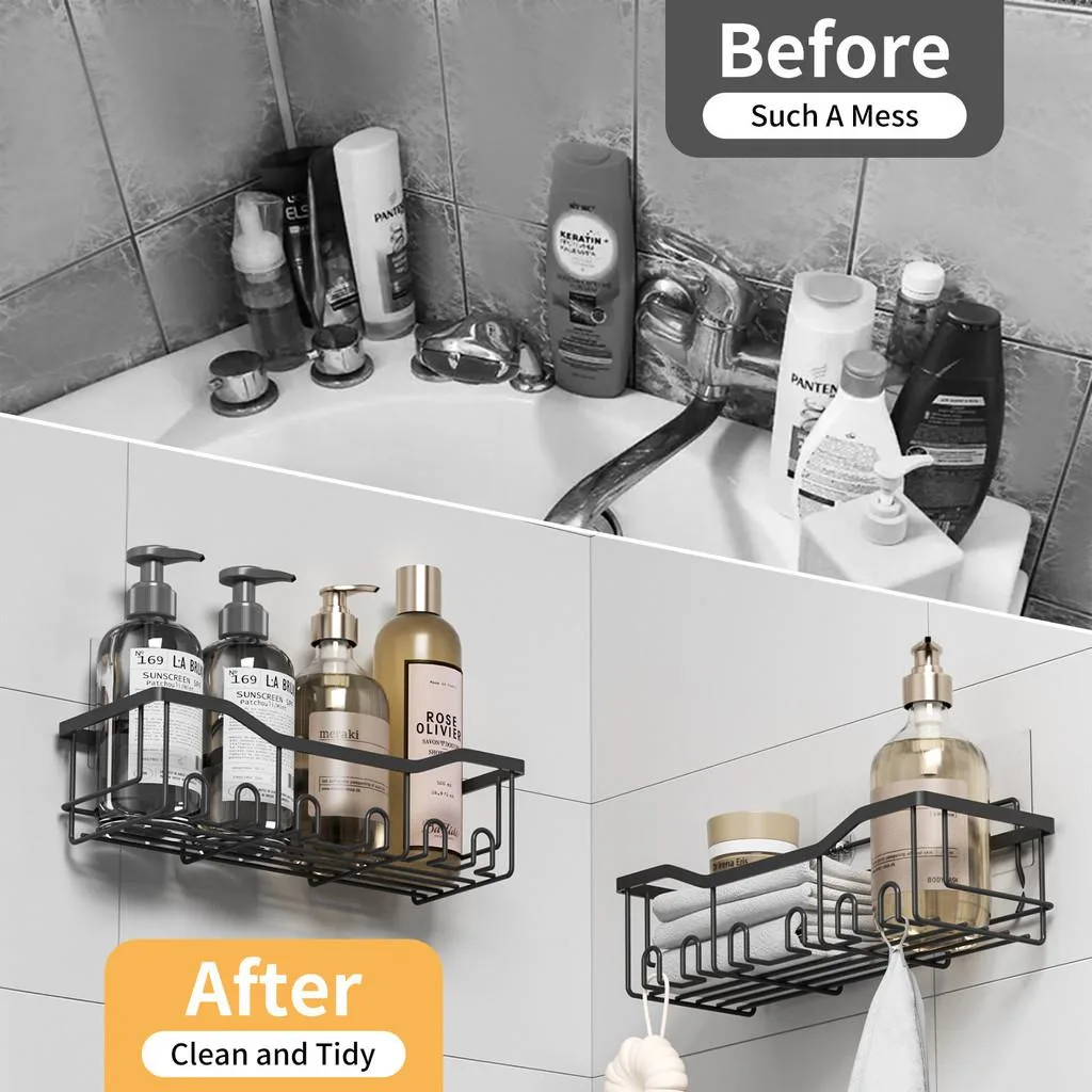 Drill Free Bathroom Shower Rack Wall Mounted Storage Shelf No Drilling Adhesive Rak Serbaguna Bilik Air - Image 4