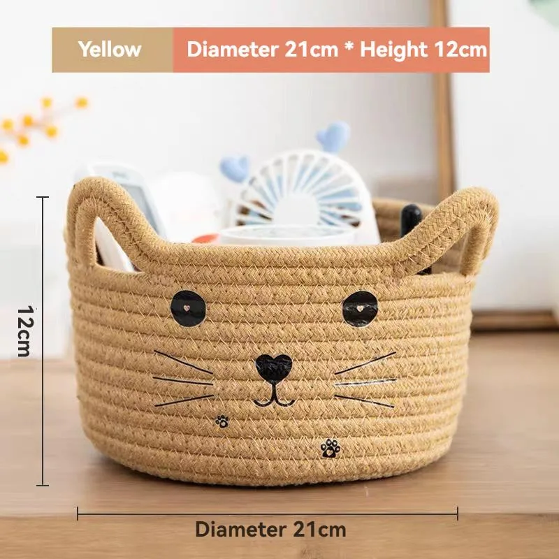 Cotton Rope Woven Desktop Storage Box Home Organizer Cotton Linen Snack Clutter Basket Kotak Penyimpanan Meja - Image 4