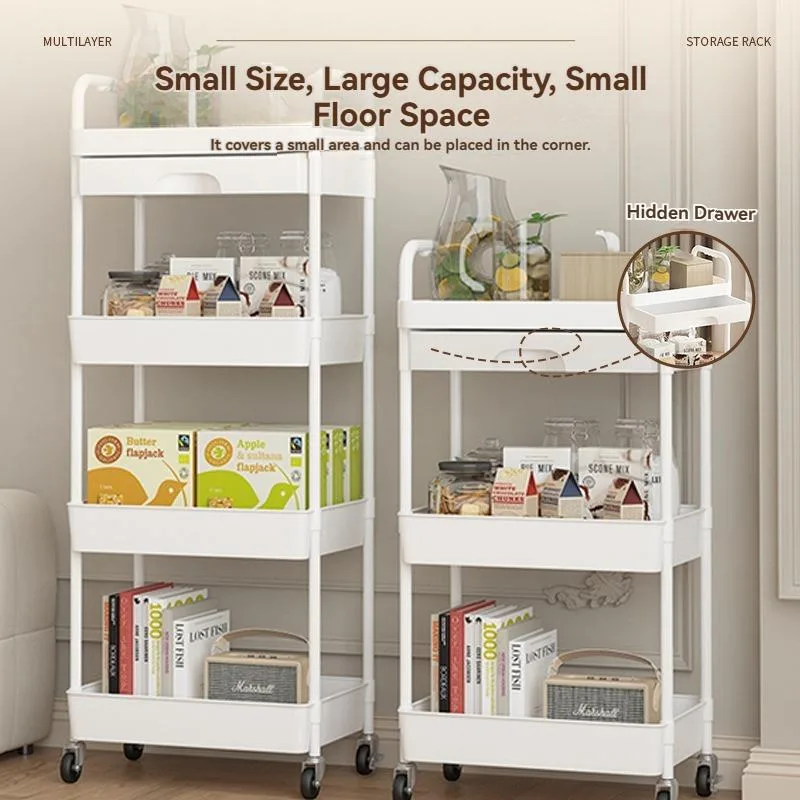 Kitchen Rolling Cart With Drawer Floor Storage Rack Organizer Troli Penyimpanan Dapur - Image 4