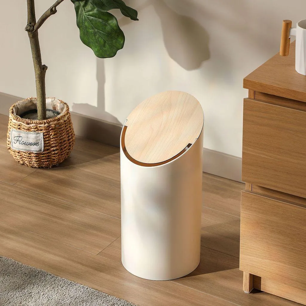 Plastic Flip Top Trash Can With Rim with Lid For Home Living Room Tong Sampah - Image 4