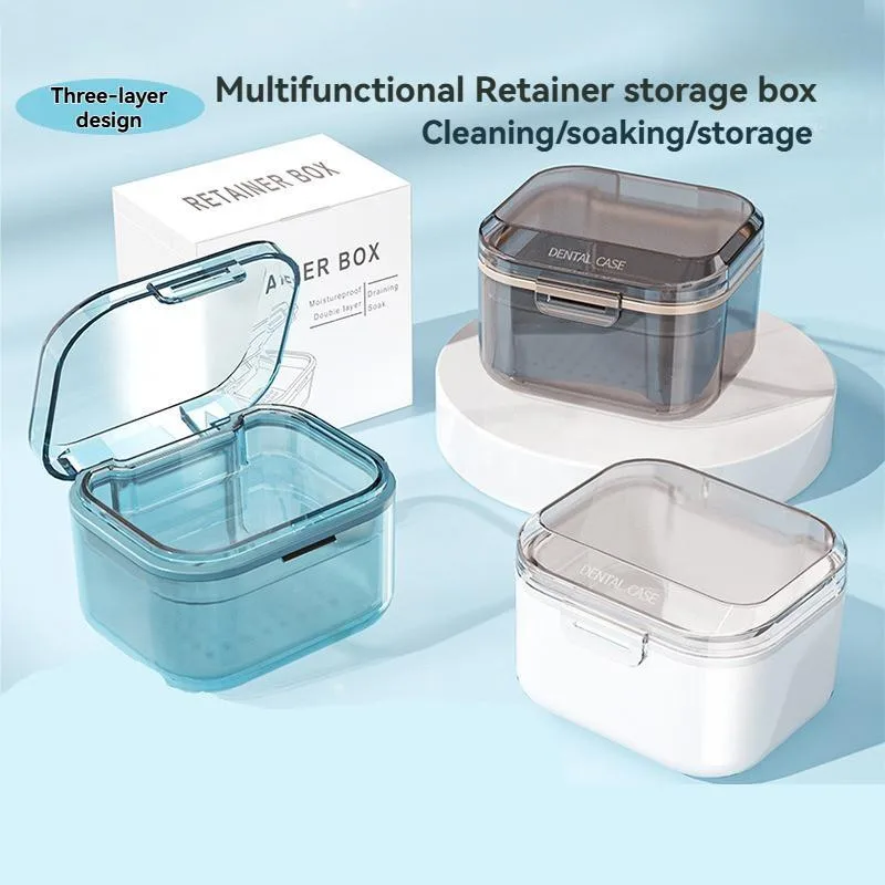 Portable Retainer Case Aligner Denture Storage Box Ventilated Layered Travel Organizer Bekas Penyimpanan Alat Gigi - Image 4