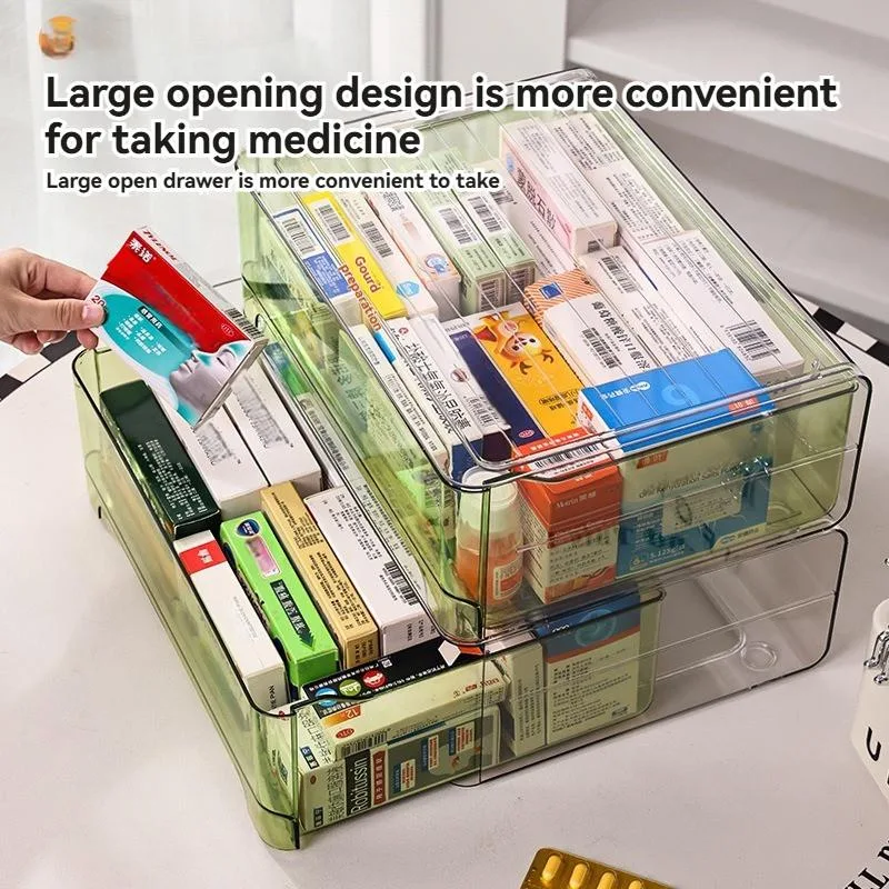 Drawer Style Medicine Box Transparent First Aid Kit Family Pharmaceutical Storage Kotak Ubat Berlaci Lutsinar - Image 4