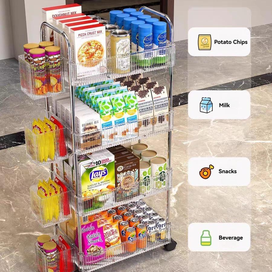 Trojli Berlapis Mudah Alih dengan Roda, Rak Simpanan Minuman untuk Dapur & Bilik Air - Image 4
