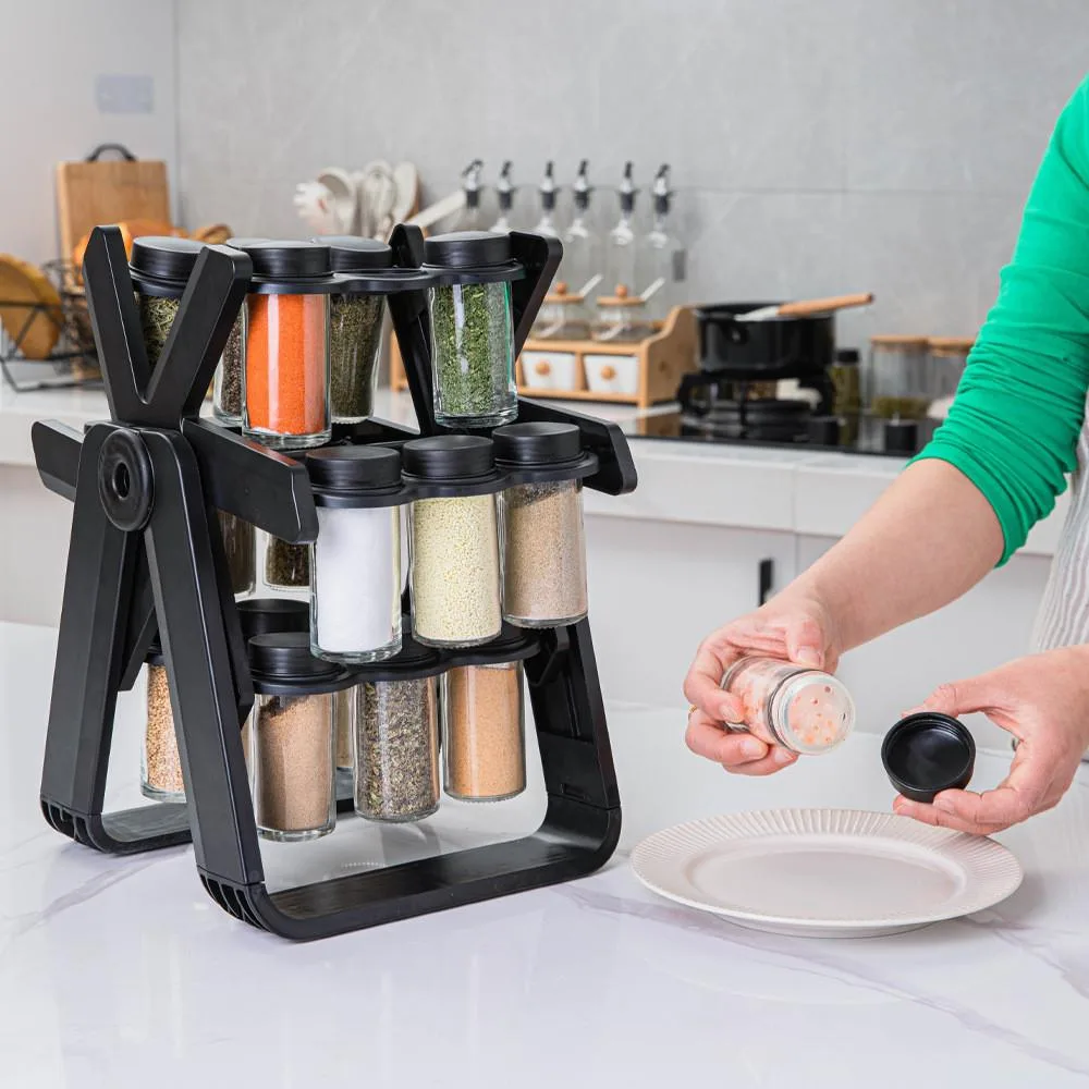 Kitchen Rotating Glass Spice Rack Set Condiment Jar Seasoning Bottle Container Organizer Rak Perasa Berputar 360 - Image 4