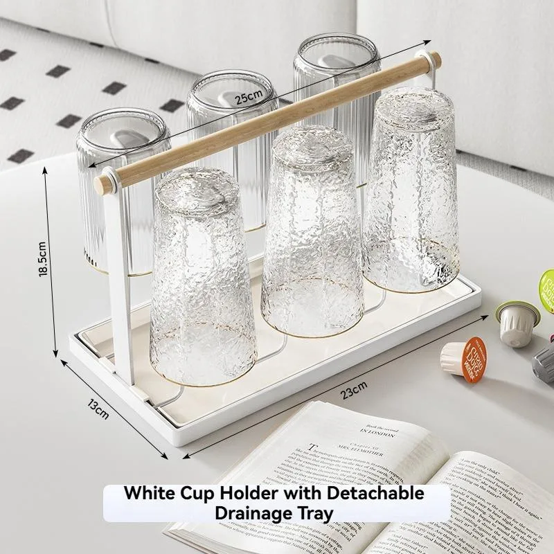 Japanese Style Iron Cup Rack Wooden Handle Inverted Drying Mug Holder No Drilling Storage Rack Rak Cawan - Image 4