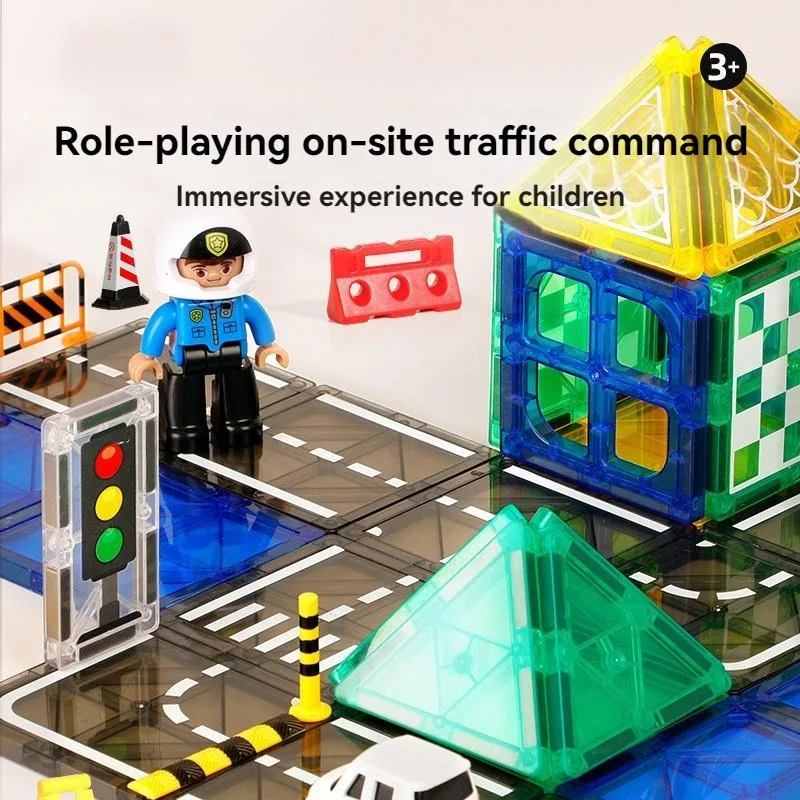 City Traffic Magnetic Tiles Engineering Construction Building Blocks Educational Assembly Toy Jubin Magnet - Image 4