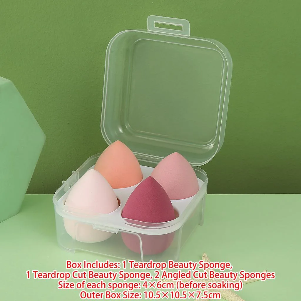 4Pcs Beauty Sponge Set With 4 Grid Storage Box Wet Dry Makeup Puff Span Solek - Image 4