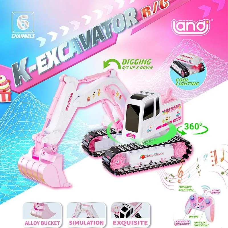 Kereta Jengkaut Aloi Kawalan Jauh Warna Merah Jambu, Mainan Jengkaut Romantik untuk Kanak-Kanak Perempuan - Image 5