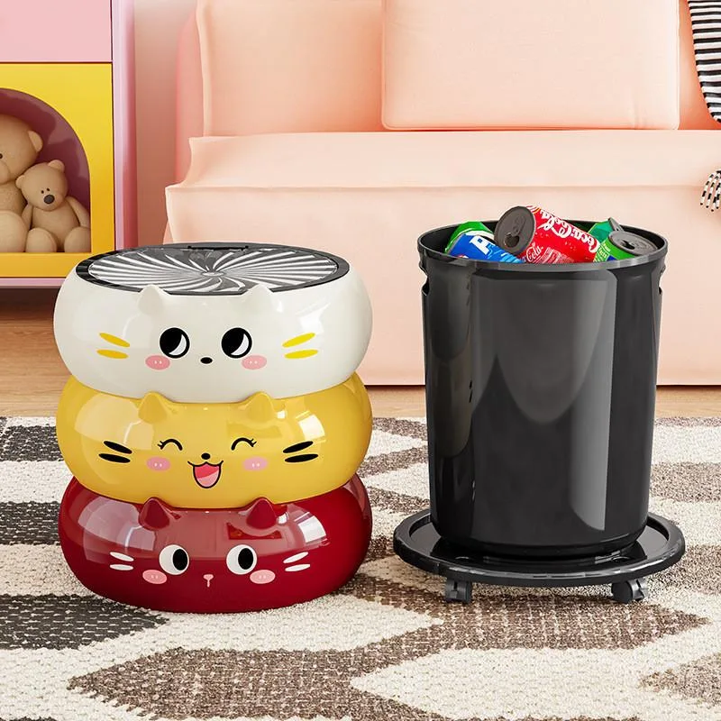 Tong Sampah Kreatif Berroda Estetik Tinggi Penutup Flip Boleh Gerak Untuk Dapur Bilik Air Bilik Tidur - Image 5