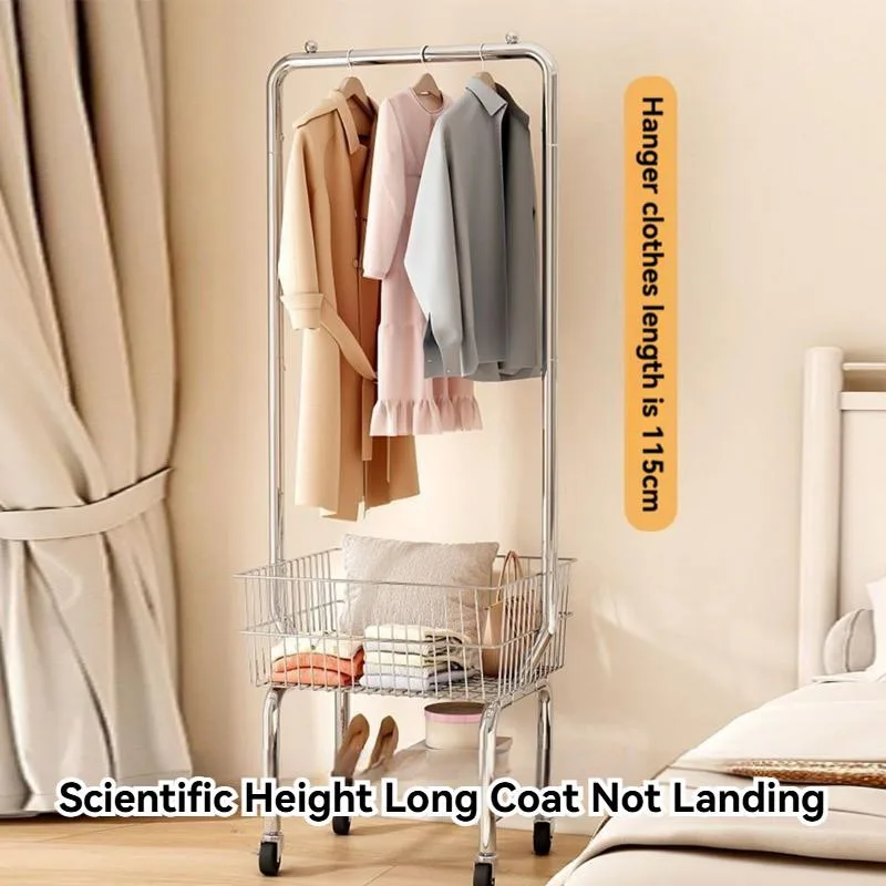 Rak Baju Berdiri Nordic Minimalis Dengan Bakul Penyimpanan Boleh Gerak Untuk Bilik Tidur - Image 5