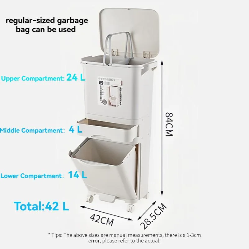 Tong Sampah Dapur Besar dengan Penutup Automatik, Dua Lapisan, Pemisahan Kering & Basah, Sesuai untuk Kegunaan Rumah - Image 5