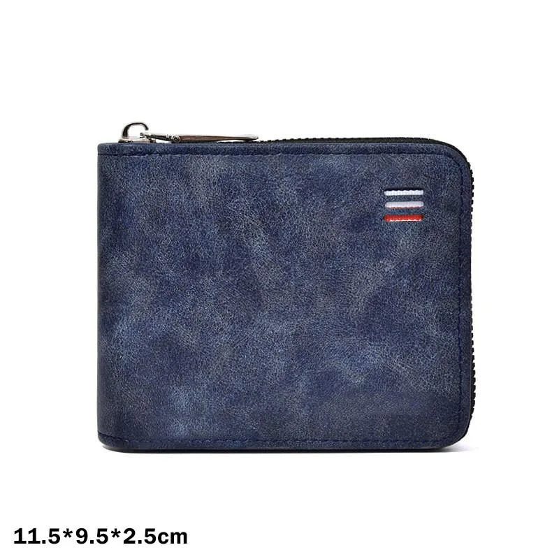 Dompet Lelaki Pendek Warna Polos Minimalis Belia Tiga Lipat Serbaguna Dengan Zip Untuk Syiling - Image 5