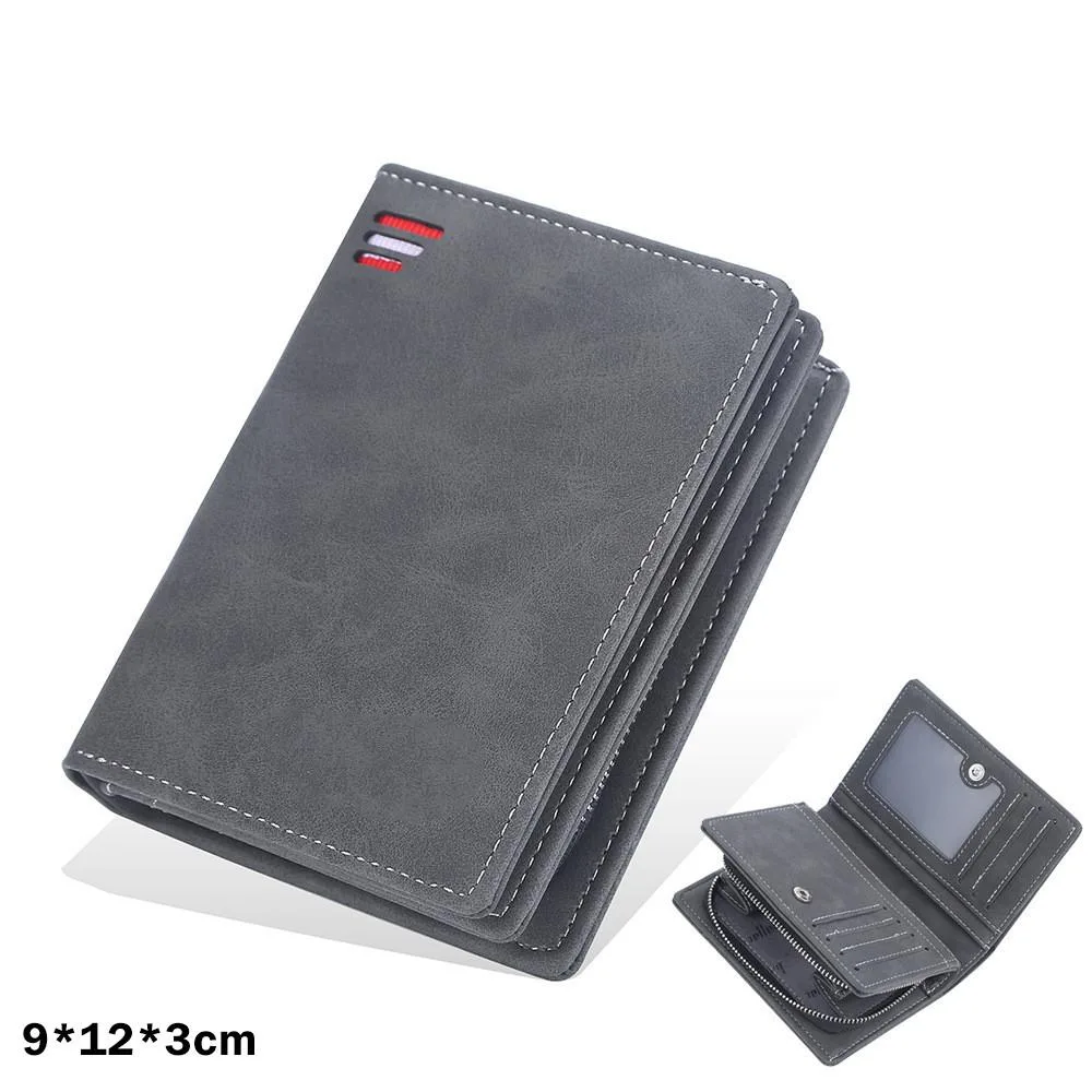 Dompet Lelaki Pendek Eropah Amerika Banyak Slot Kad Dengan Zip Dan Butang Kulit Matte Serbaguna - Image 5
