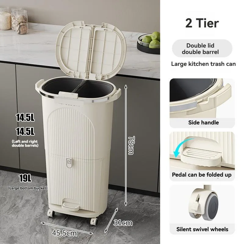 Tong Sampah Dapur Berpenutup Multifungsi Klasifikasi Kering & Basah Gaya Jepun Untuk Rumah Ruang Sempit Anti Bau - Image 5