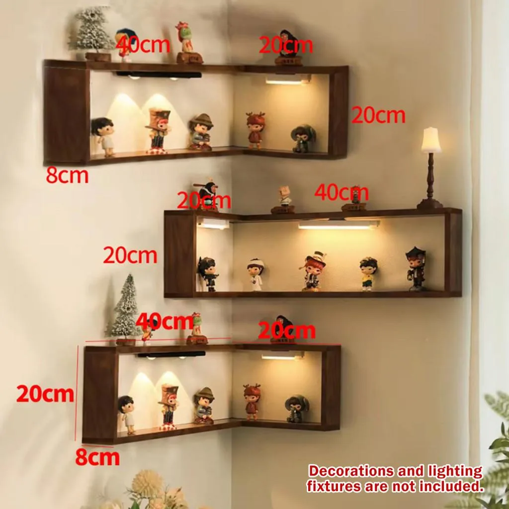 Rak Penjuru Dinding Kayu Pepejal Gantung Untuk Rumah Pameran Mainan Blind Box - Image 5