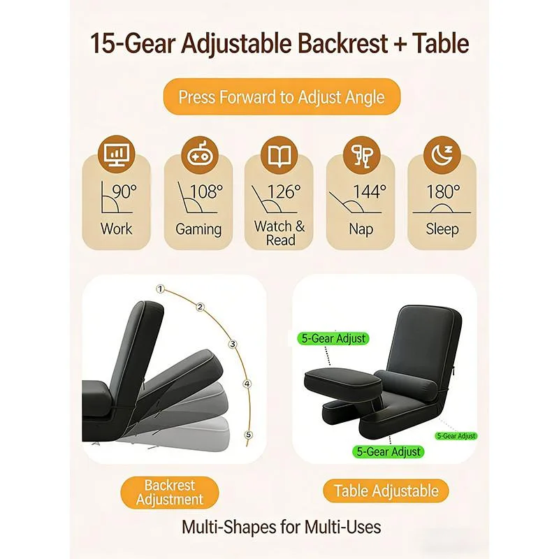 Kerusi Sofa Malas Lipat Ergonomik, Tempat Duduk Lantai Tatami dengan Sandaran untuk Bilik & Rumah - Image 5