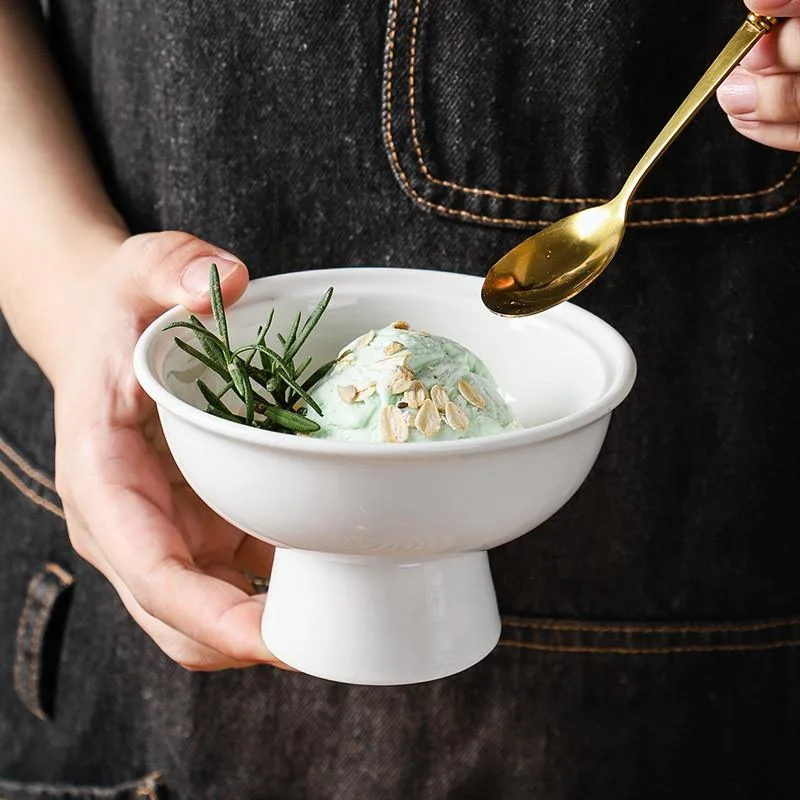 Pure White Footed Dessert Bowl Ice Cream Yogurt Cup Home Elegant Pedestal Mangkuk Manisan - Image 5