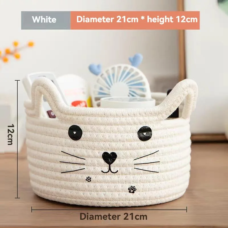 Cotton Rope Woven Desktop Storage Box Home Organizer Cotton Linen Snack Clutter Basket Kotak Penyimpanan Meja - Image 5