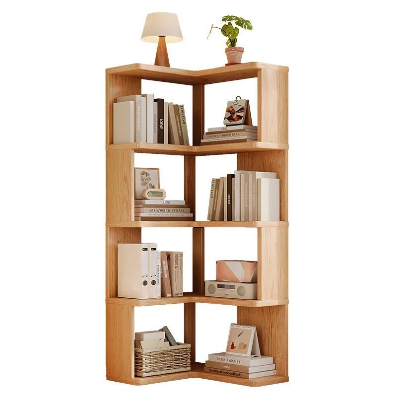 Solid Wood Corner Bookshelf Floor Standing Space Saving Storage Rack Home Organizer Rak Buku Penjuru Bentuk-L - Image 5