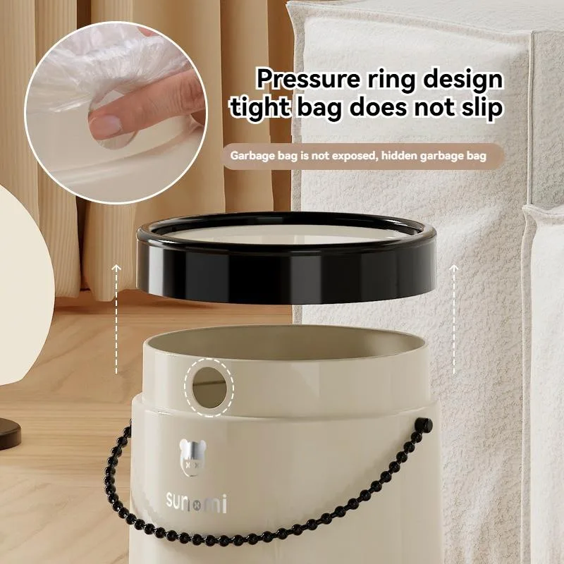 Portable Handled Lidded Trash Can For Home Kitchen Bathroom Living Room Tong Sampah - Image 5
