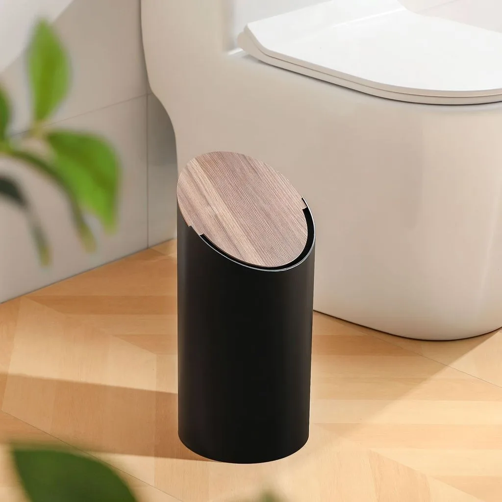 Plastic Flip Top Trash Can With Rim with Lid For Home Living Room Tong Sampah - Image 5