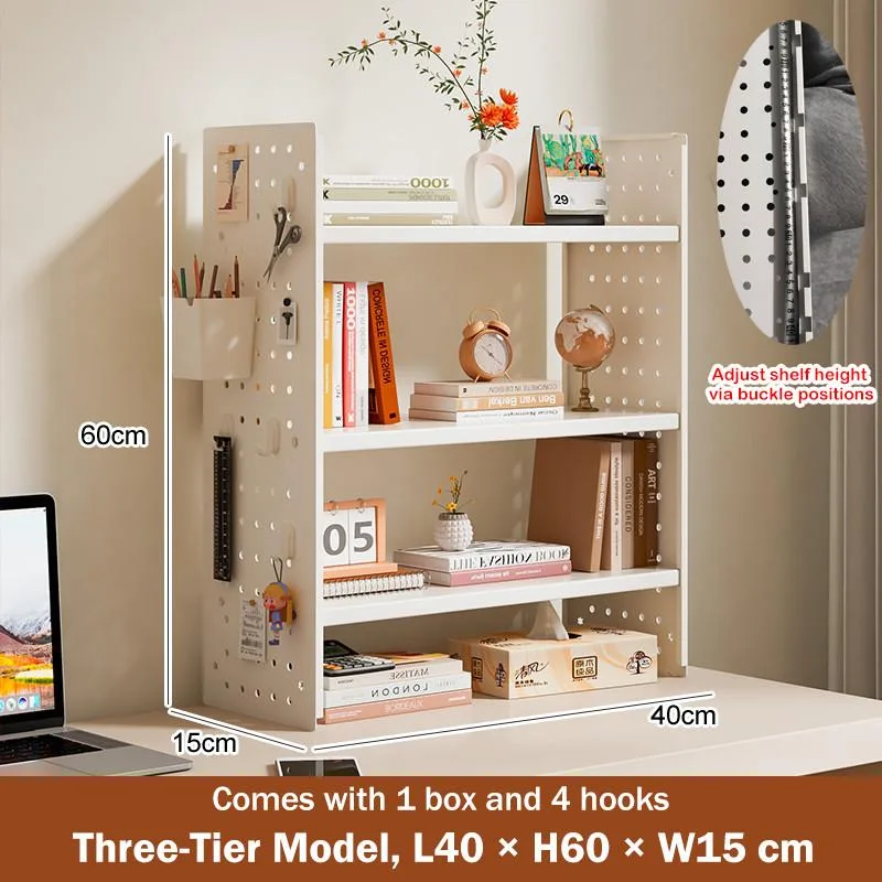 Pegboard Desktop Bookshelf Organizer Rack Office Workstation Multi Tier Rak Penyusun Meja - Image 5
