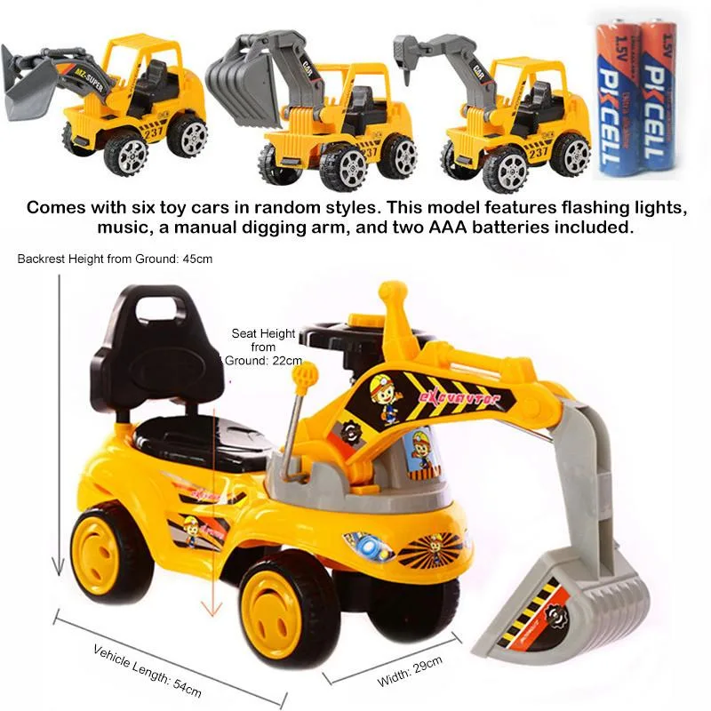 Kids Ride On Excavator Toy Sliding Engineering Vehicle Digger Toy For Boys Kereta Mainan Penggali Untuk Bayi - Image 5