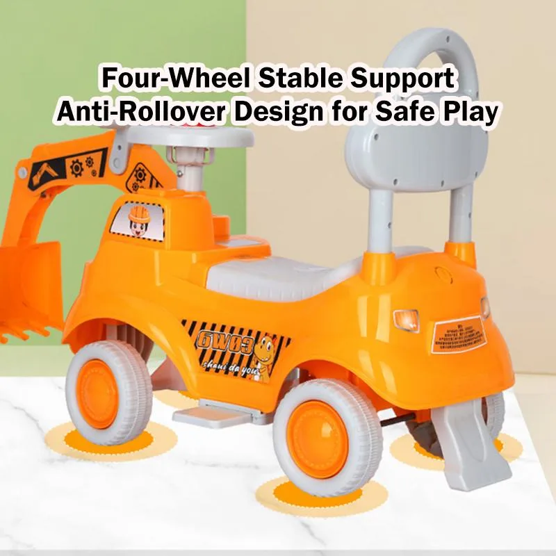 Kids Ride On Excavator Toy With Push Handle Sliding Engineering Scooter Kereta Luncur Bayi Tema Jentera Penggali - Image 5