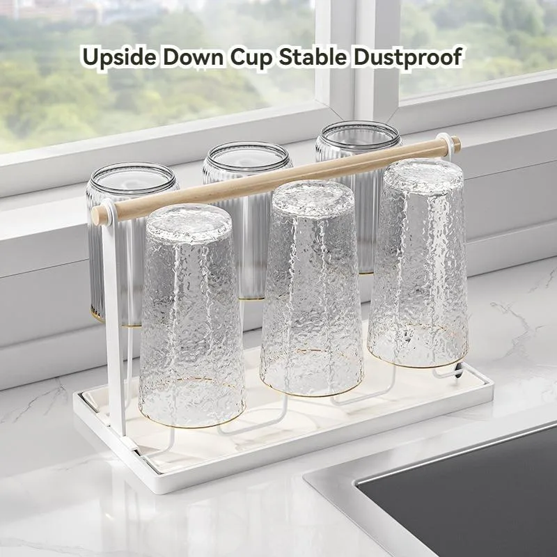 Japanese Style Iron Cup Rack Wooden Handle Inverted Drying Mug Holder No Drilling Storage Rack Rak Cawan - Image 5