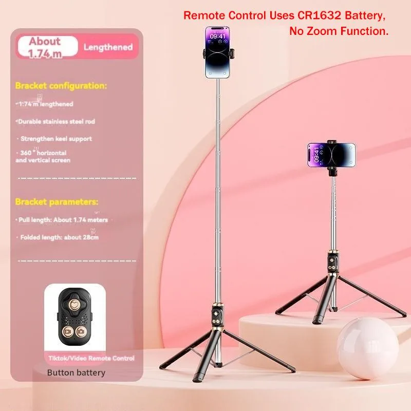 Selfie Stick Bluetooth 1.7M dengan Tripod & Alat Kawalan Jauh, Sesuai untuk TikTok Live, Fotografi & Tapak Telefon - Image 5