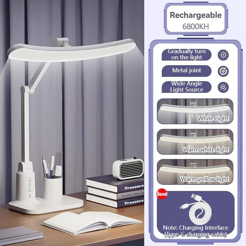 Lampu Meja LED Lengkung Perlindungan Mata, Lampu Boleh Dicas dengan Pemasa untuk Asrama & Membaca - Image 5