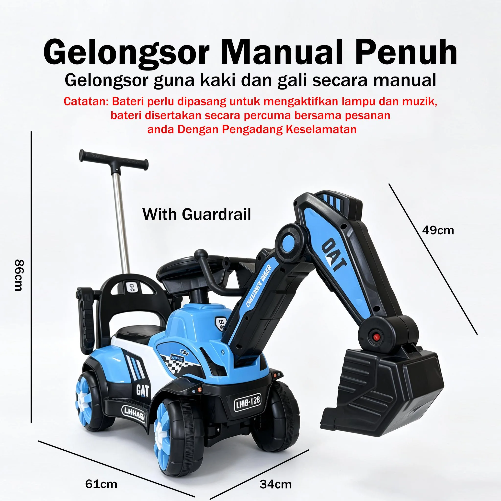 Mainan Jengkaut Elektrik Sit & Ride untuk Kanak-Kanak 1-5 Tahun dengan Lengan Gali - Image 6