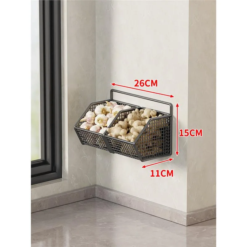 rak gantung dapur tempat simpan bawang halia bawang putih organizer tanpa gerudi pelbagai fungsi - Image 6