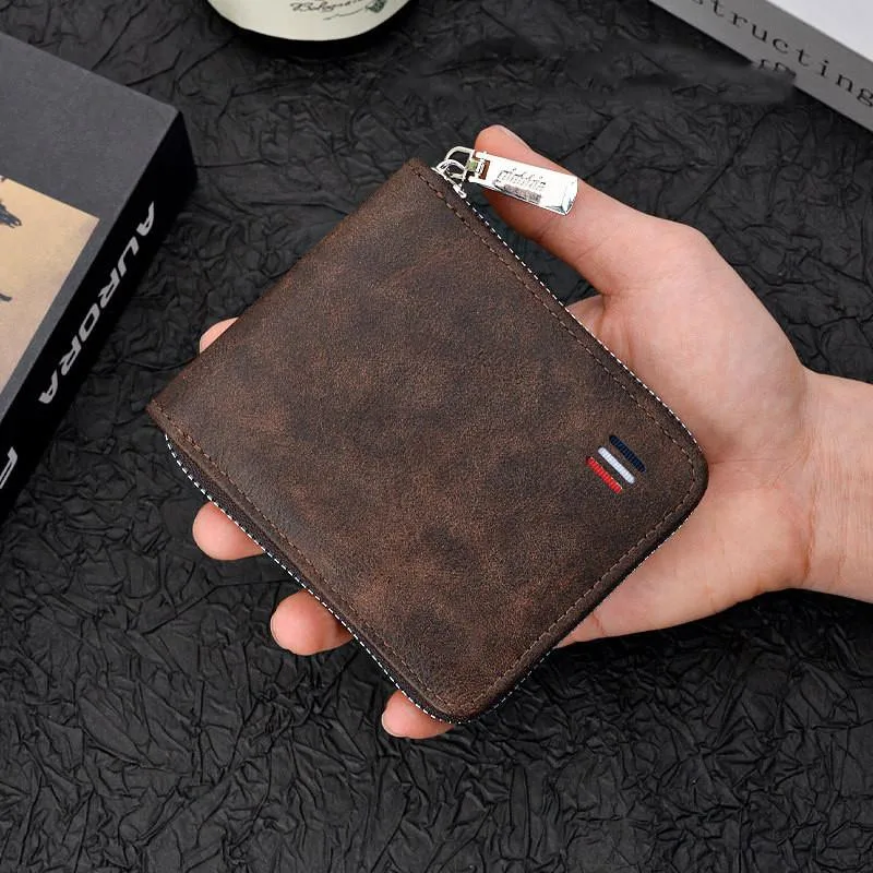 Dompet Lelaki Pendek Warna Polos Minimalis Belia Tiga Lipat Serbaguna Dengan Zip Untuk Syiling - Image 6