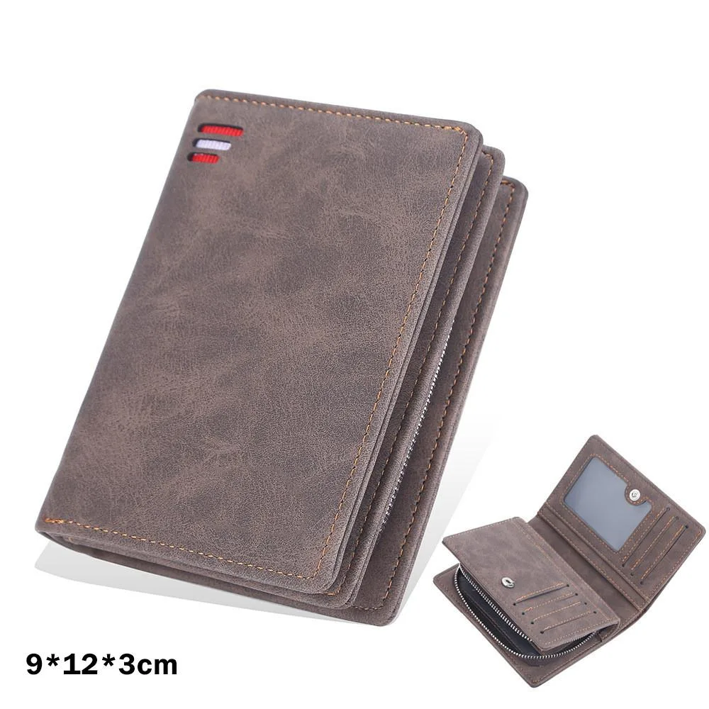 Dompet Lelaki Pendek Eropah Amerika Banyak Slot Kad Dengan Zip Dan Butang Kulit Matte Serbaguna - Image 6