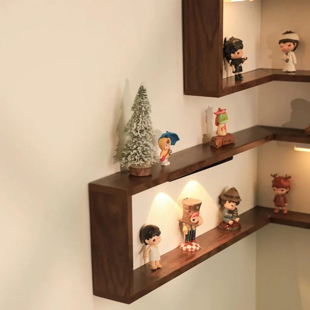 Rak Penjuru Dinding Kayu Pepejal Gantung Untuk Rumah Pameran Mainan Blind Box - Image 6