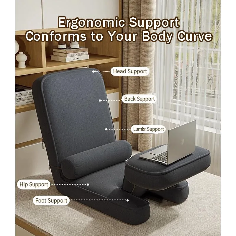 Kerusi Sofa Malas Lipat Ergonomik, Tempat Duduk Lantai Tatami dengan Sandaran untuk Bilik & Rumah - Image 6
