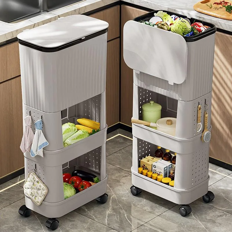 Tong Sampah Dapur Tinggi Mudah Alih Kapasiti Besar Dengan Penutup Gelongsor Tidak Perlu Membongkok - Image 6