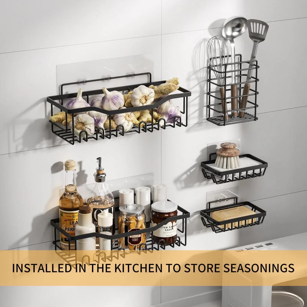 Drill Free Bathroom Shower Rack Wall Mounted Storage Shelf No Drilling Adhesive Rak Serbaguna Bilik Air - Image 6